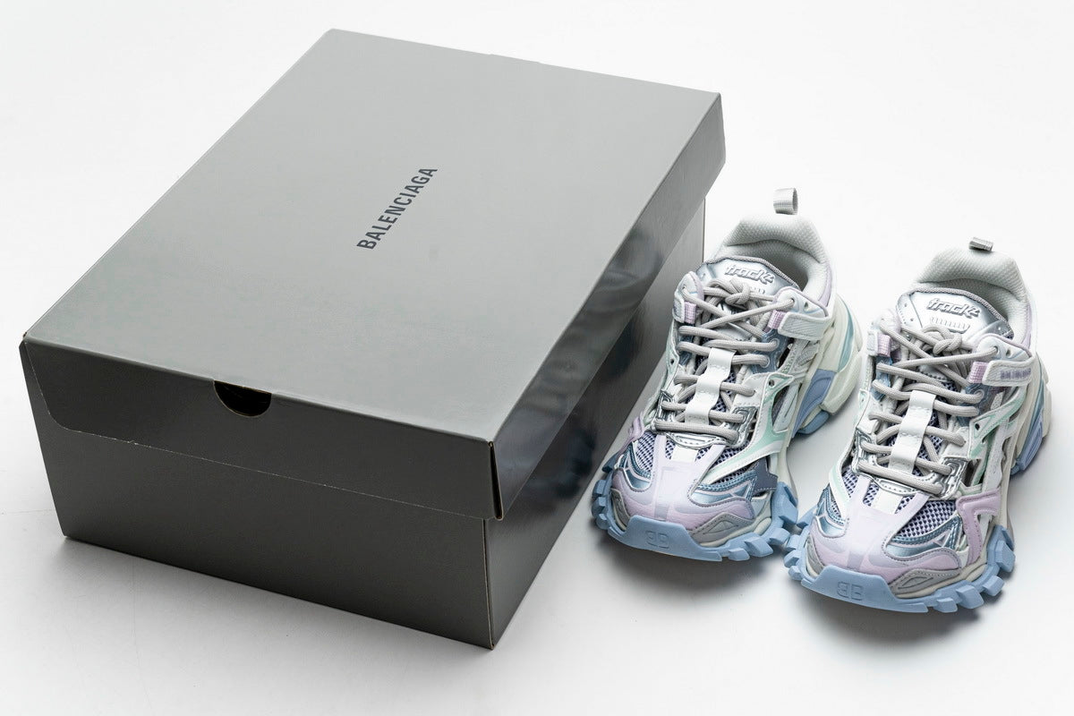 Balenciaga Track 2 Open Sneakers "White Light Blue Lavender"-retro thick sole dad shoes，Women's Shoe Sale / Men's Shoe Sale