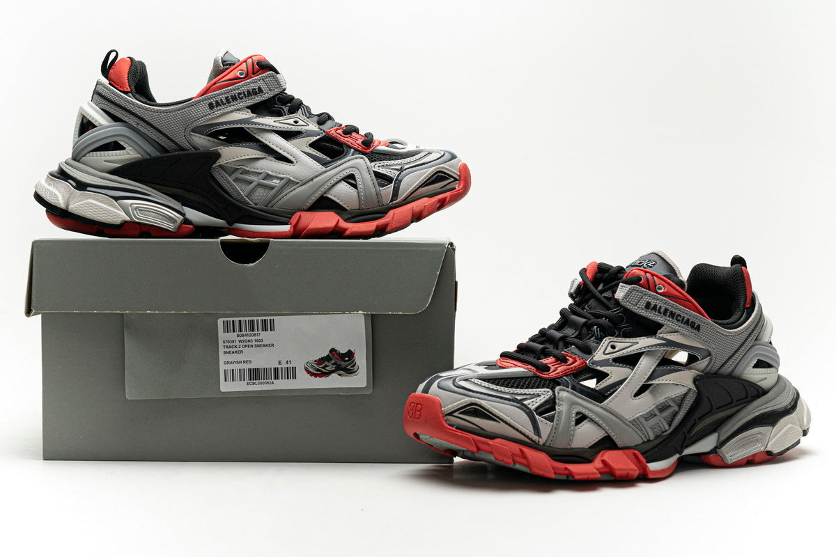 Balenciaga Track 2 Open Sneakers "Grayish Red"-retro thick sole dad shoes，Women's Shoe Sale / Men's Shoe Sale