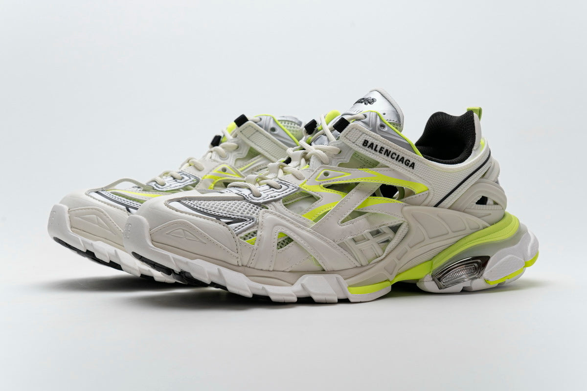 Balenciaga Track 2 Open Sneakers "White Fluo Yellow"-retro thick sole dad shoes，Women's Shoe Sale / Men's Shoe Sale