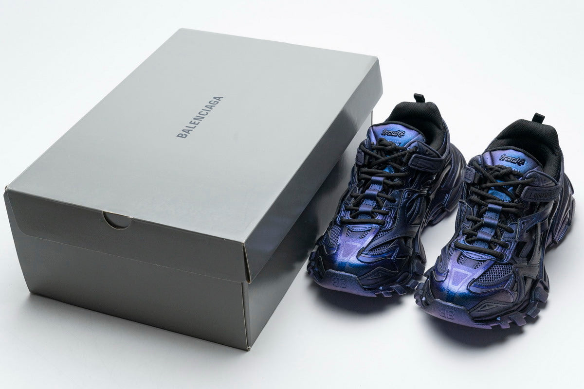 Balenciaga Track 2 Open Sneakers "Iridescent Blue Purple"-retro thick sole dad shoes，Women's Shoe Sale / Men's Shoe Sale