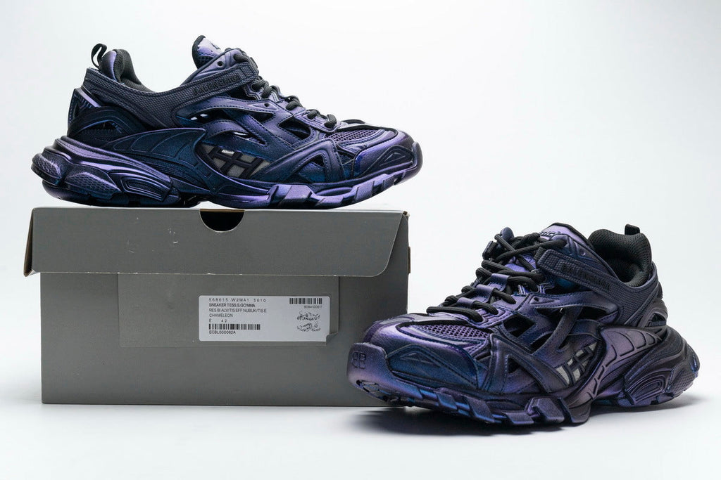 Balenciaga Track 2 Open Sneakers "Iridescent Blue Purple"-retro thick sole dad shoes，Women's Shoe Sale / Men's Shoe Sale