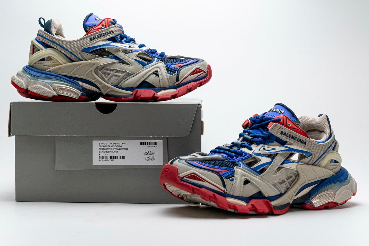 Balenciaga Track 2 Open Sneakers "Beige Blue Red"-retro thick sole dad shoes，Women's Shoe Sale / Men's Shoe Sale