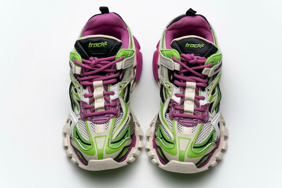 Balenciaga Track 2 Open Sneaker "White Green Purple"-retro thick sole dad shoes，Women's Shoe Sale / Men's Shoe Sale