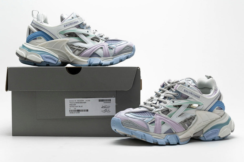 Balenciaga Track 2 Open Sneakers "White Light Blue Lavender"-retro thick sole dad shoes，Women's Shoe Sale / Men's Shoe Sale