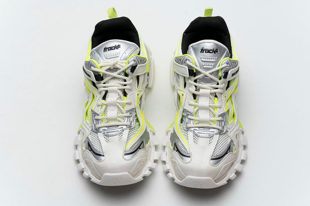 Balenciaga Track 2 Open Sneakers "White Fluo Yellow"-retro thick sole dad shoes，Women's Shoe Sale / Men's Shoe Sale