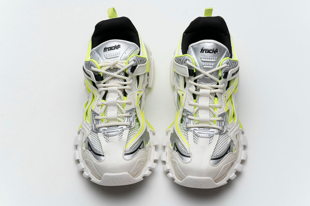 Balenciaga Track 2 Open Sneakers "White Fluo Yellow"-retro thick sole dad shoes，Women's Shoe Sale / Men's Shoe Sale