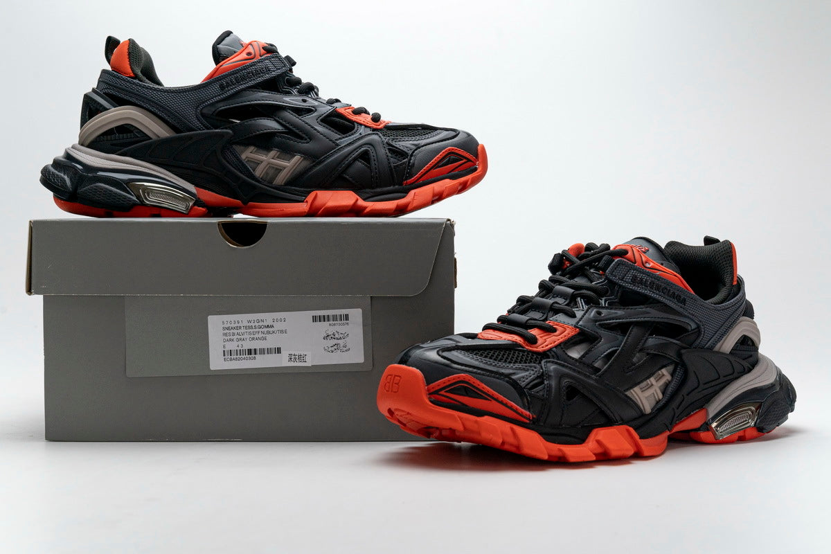 Balenciaga Track 2 Sneakers Men "Dark Gray Orange"-retro thick sole dad shoes，Women's Shoe Sale / Men's Shoe Sale