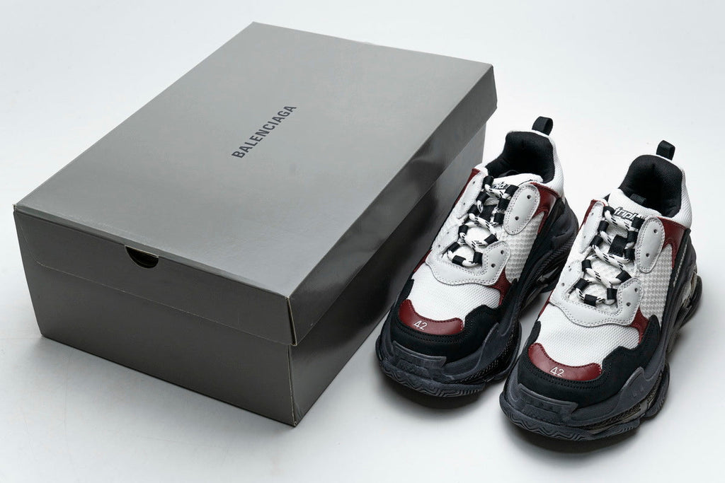 Balenciaga Triple S Sneakers "Black White Burgundy"-retro thick sole dad shoes，Women's Shoe Sale / Men's Shoe Sale