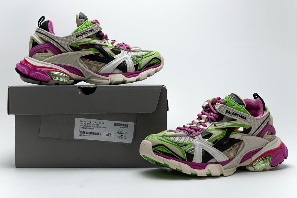 Balenciaga Track 2 Open Sneaker "White Green Purple"-retro thick sole dad shoes，Women's Shoe Sale / Men's Shoe Sale
