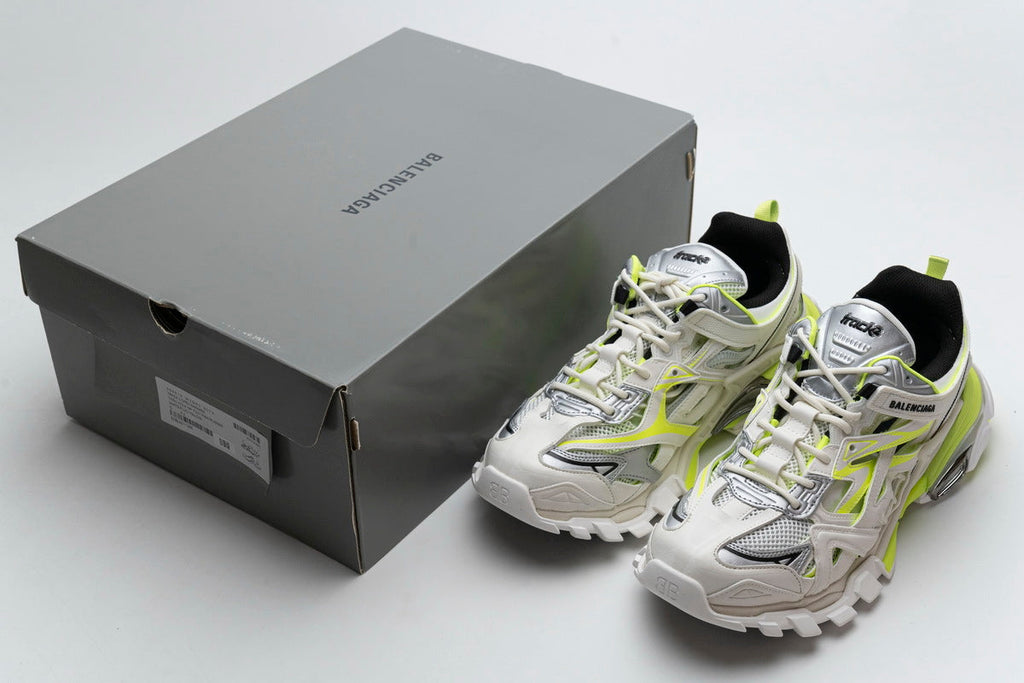 Balenciaga Track 2 Open Sneakers "White Fluo Yellow"-retro thick sole dad shoes，Women's Shoe Sale / Men's Shoe Sale