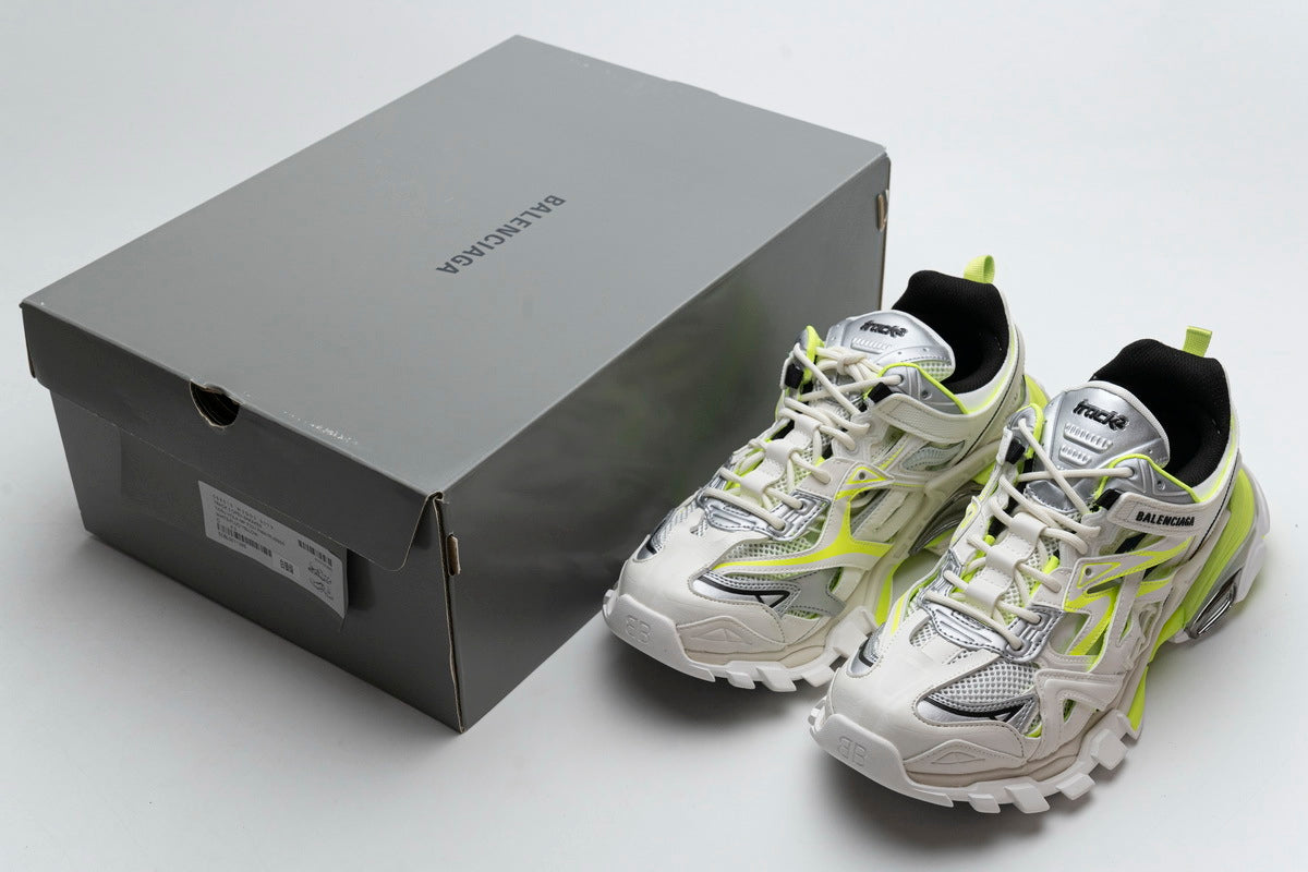 Balenciaga Track 2 Open Sneakers "White Fluo Yellow"-retro thick sole dad shoes，Women's Shoe Sale / Men's Shoe Sale