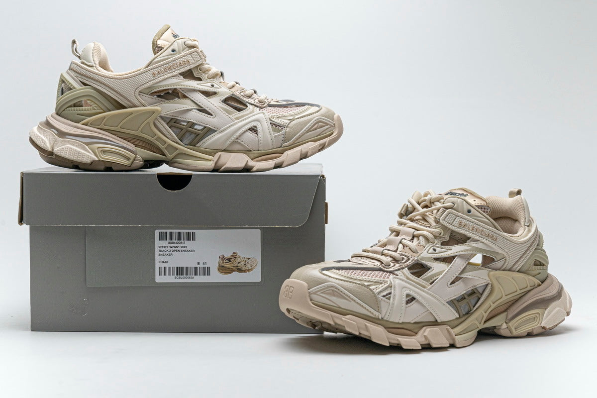 Balenciaga Track 2 Open Sneakers "Khaki"-retro thick sole dad shoes，Women's Shoe Sale / Men's Shoe Sale