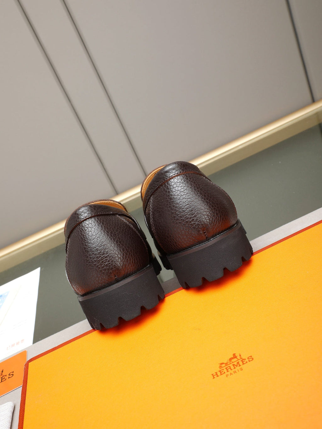 Hermès Trait Loafer "Dark Brown" Grain Leather Men Thick Sole Loafers