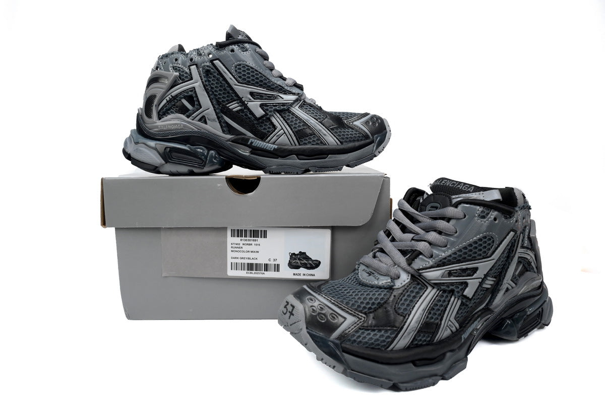 Balenciaga Runner Mid Sneakers Dark Grey Black Mesh Chunky Mid Top Trainer