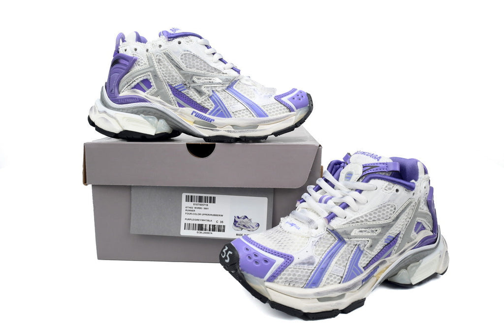 Balenciaga Runner Sneakers "White Purple Grey"-retro thick sole dad shoes，Women's Shoe Sale / Men's Shoe Sale