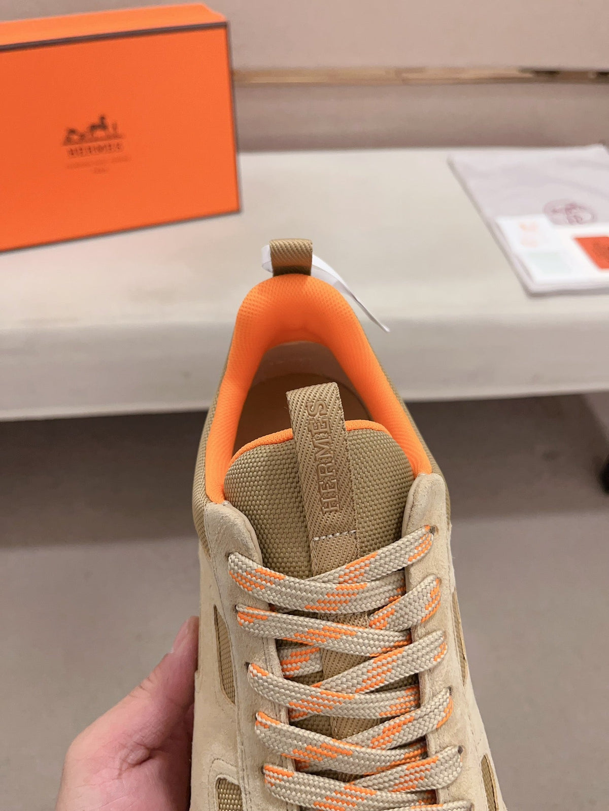 Hermès Trail Sneaker "Beige" Suede Mesh Men Outdoor Sneakers