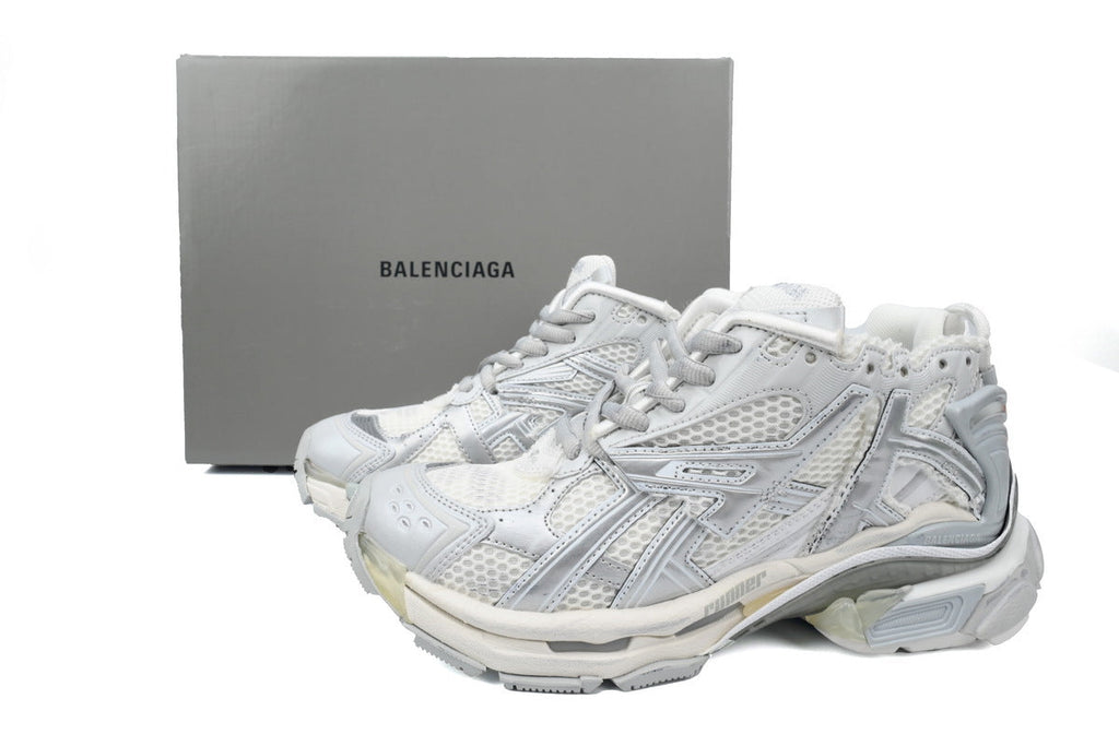 Balenciaga Runner Mid Sneakers Silver White Mesh "Silver Metallic" Chunky Mid Top Trainer