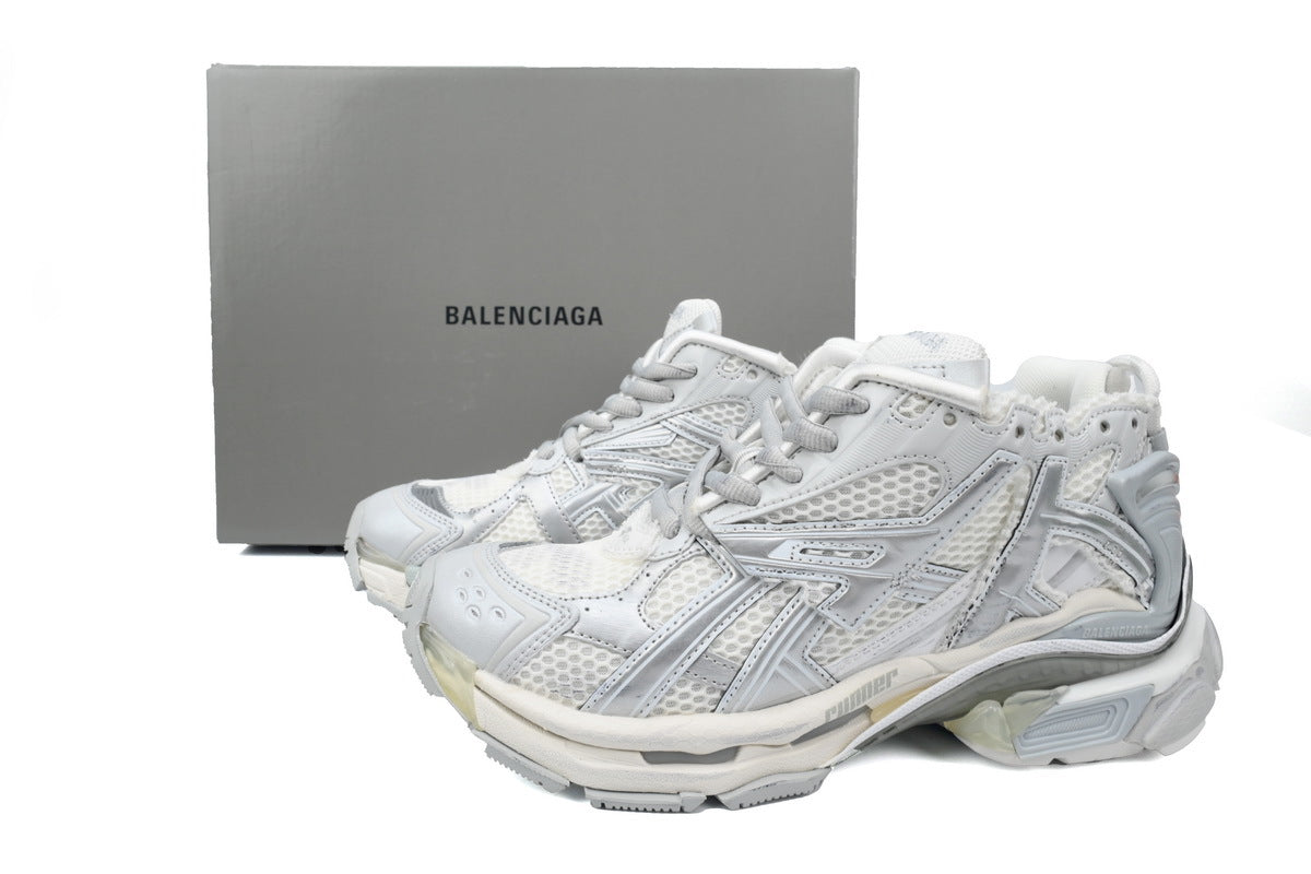 Balenciaga Runner Mid Sneakers Silver White Mesh "Silver Metallic" Chunky Mid Top Trainer