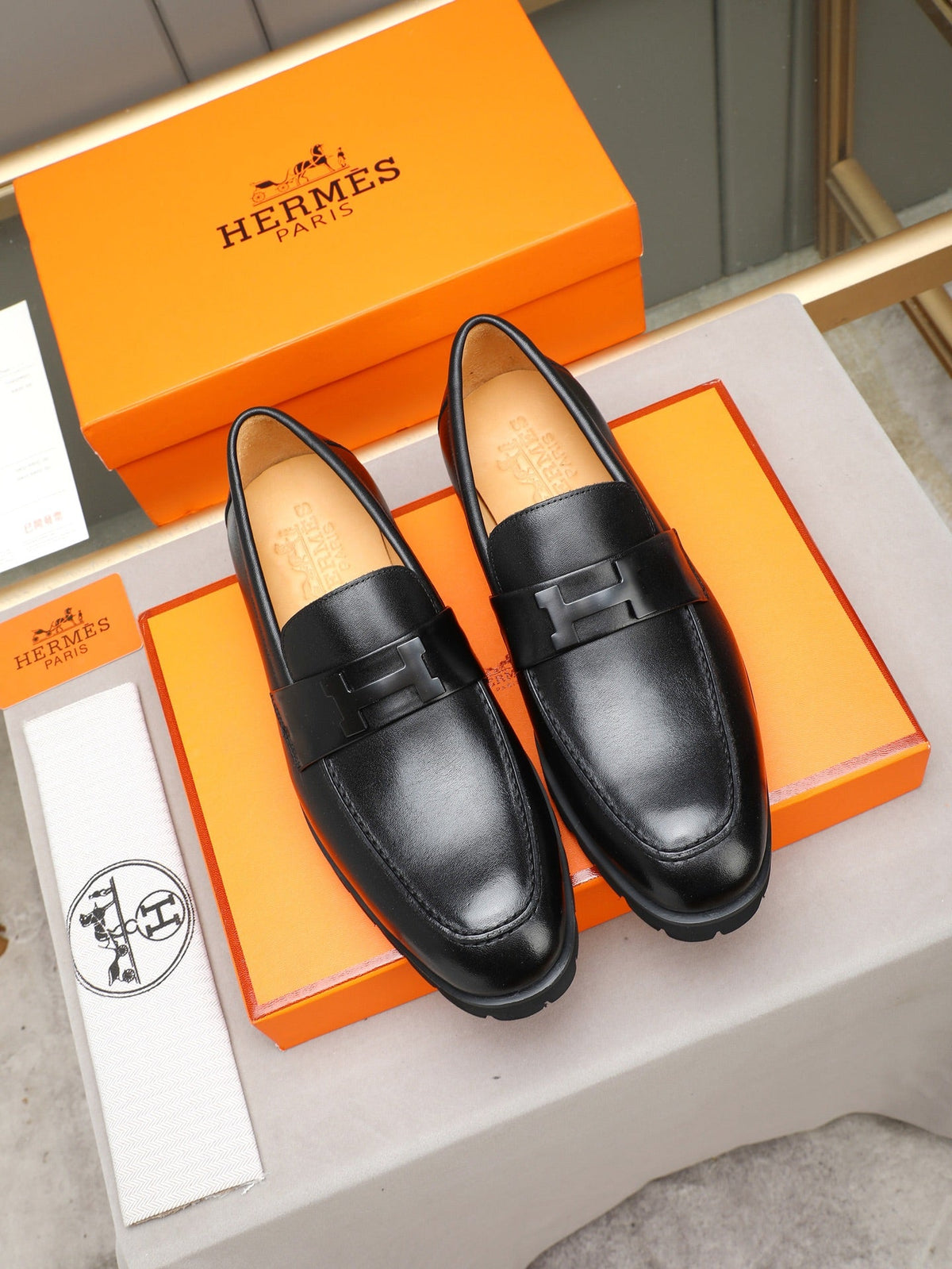 Hermès Trait Loafer "Black" Smooth Leather Men Thick Sole Loafers