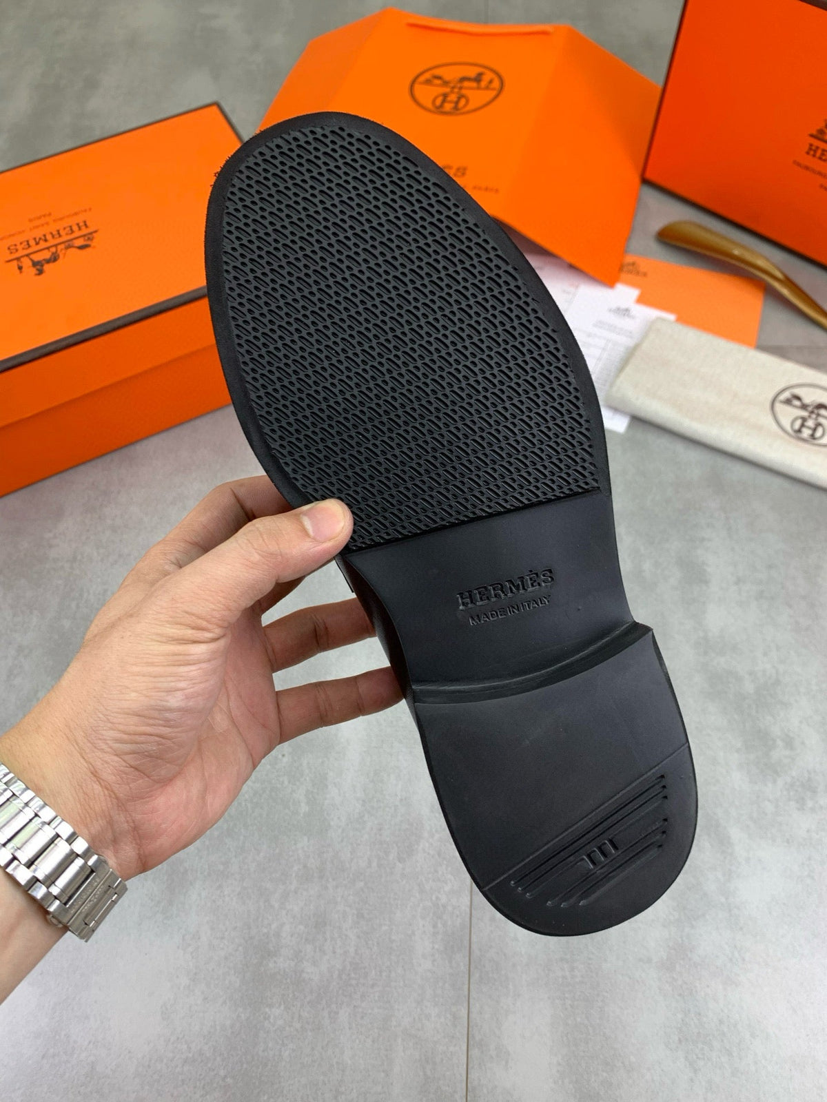 Hermès Men's H Penny Loafers "Black" Smooth Calfskin Thick Sole Business Shoes