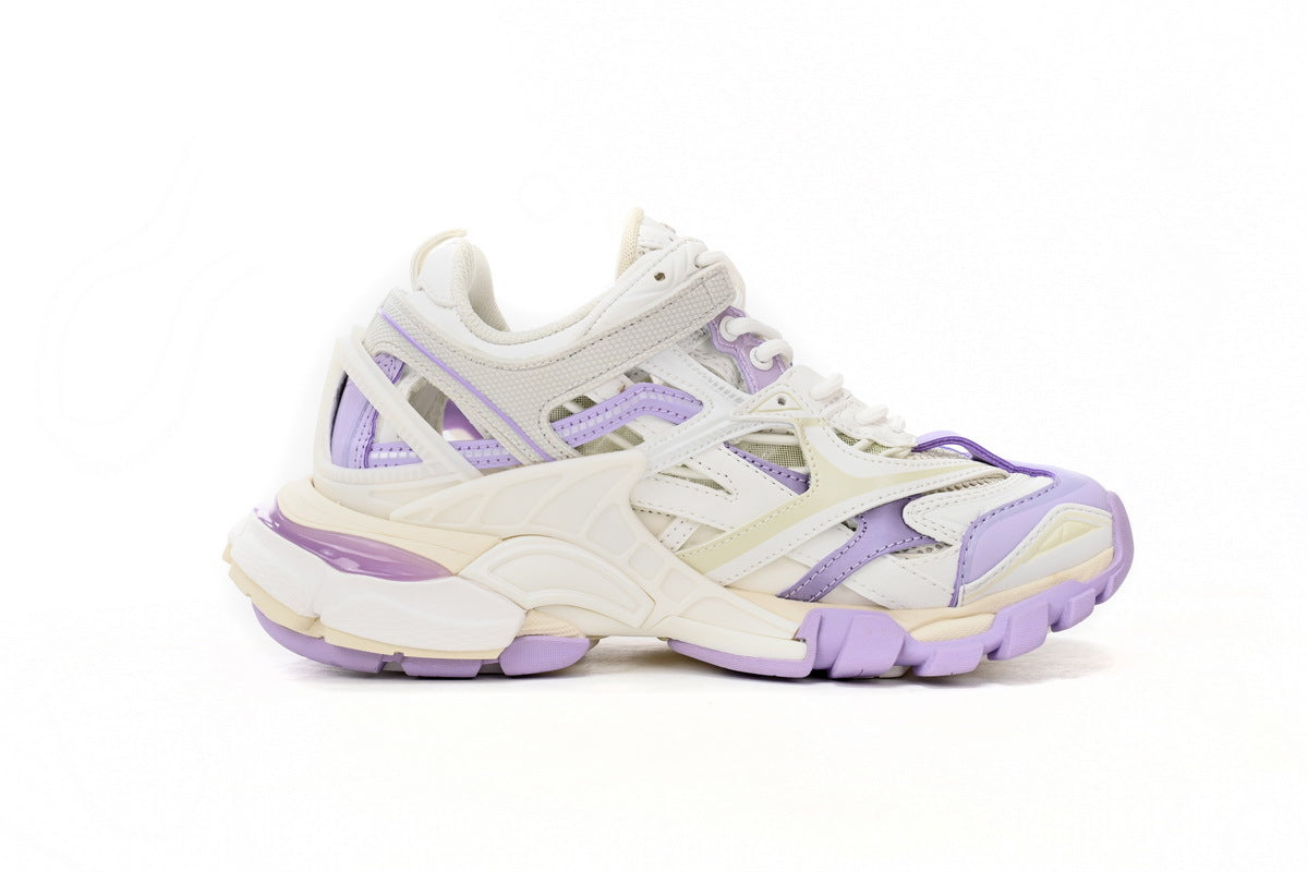 Balenciaga Track 2 Open Sneakers "White Lilac Purple"-retro thick sole dad shoes，Women's Shoe Sale / Men's Shoe Sale
