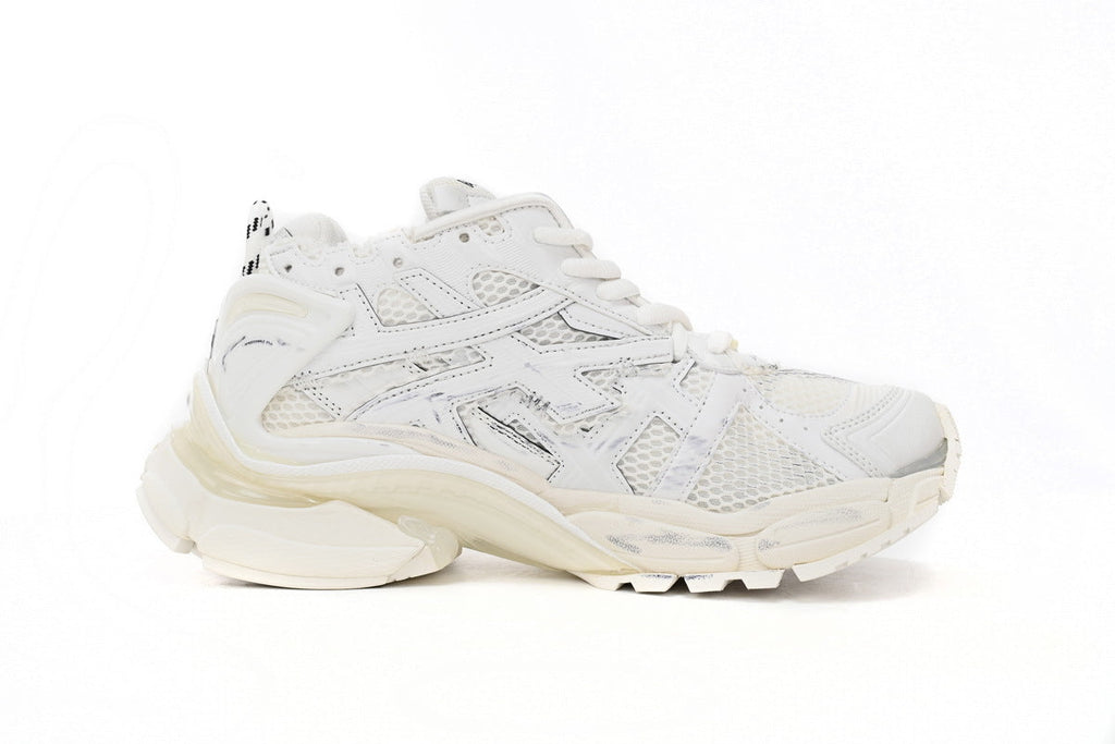 Balenciaga Runner Mid Sneakers White Mesh Worn Effect Chunky Mid Top Trainer