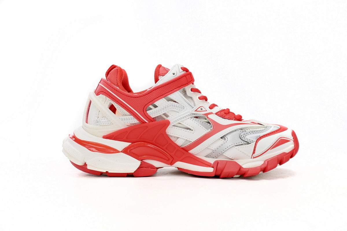 Balenciaga Track 2 Open Sneakers "White Bright Red"-retro thick sole dad shoes，Women's Shoe Sale / Men's Shoe Sale