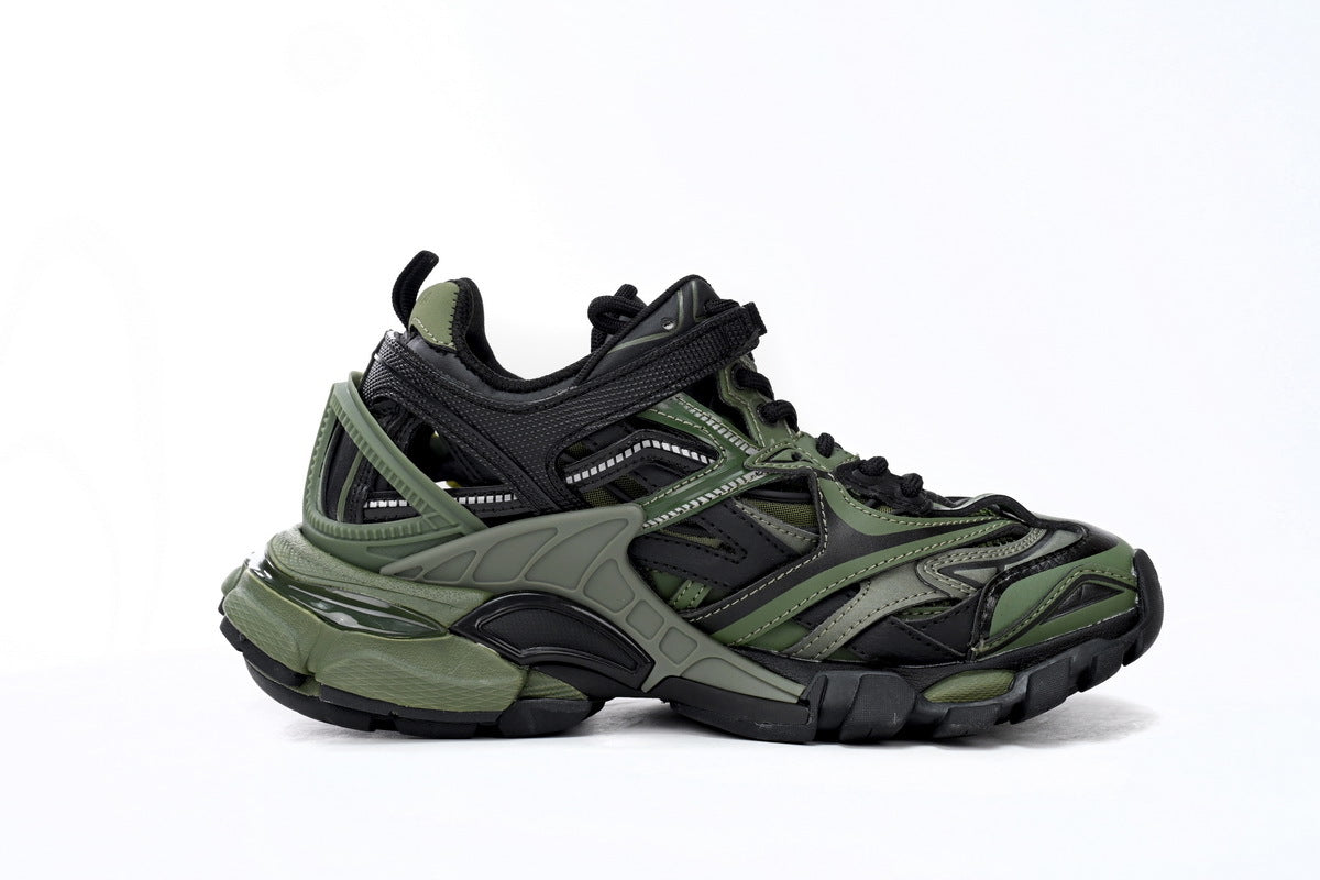 Balenciaga Track 2 Open Sneakers "Black Green"-retro thick sole dad shoes，Women's Shoe Sale / Men's Shoe Sale