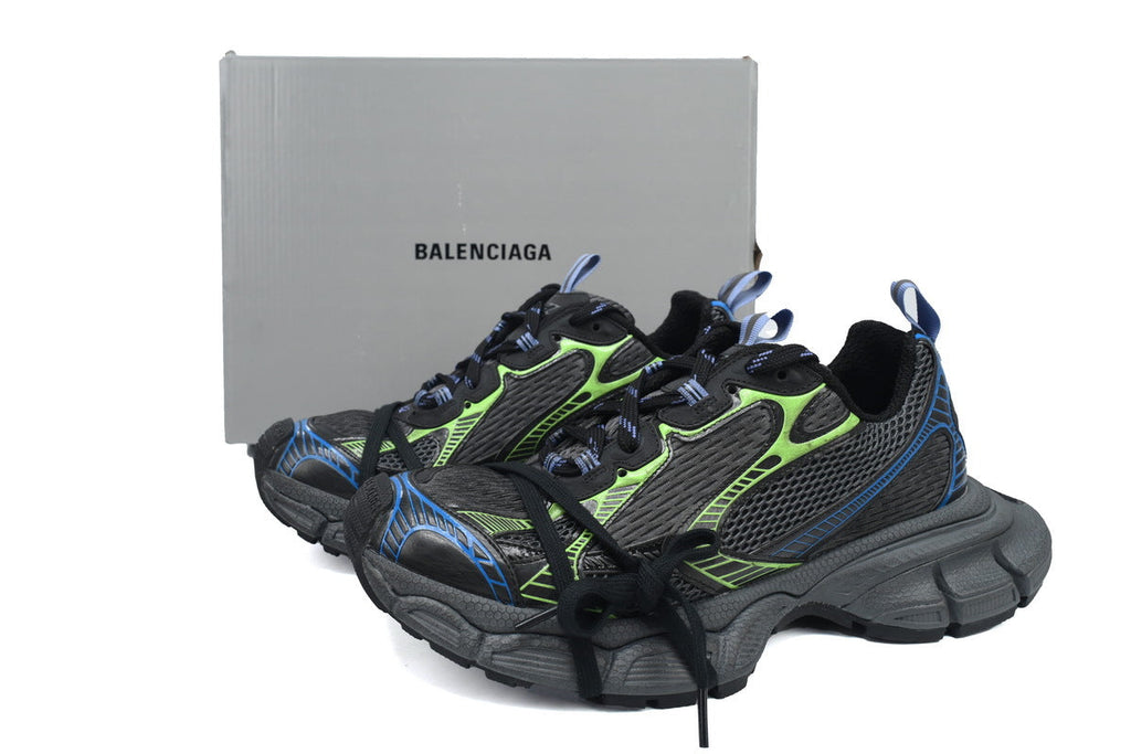 Balenciaga 3XL Mesh Runner Sneaker "Black Blue Green"-retro thick sole dad shoes，Women's Shoe Sale / Men's Shoe Sale