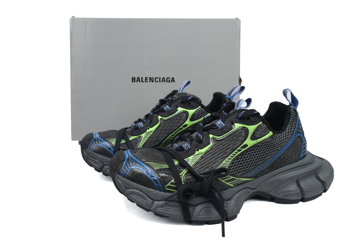 Balenciaga 3XL Mesh Runner Sneaker "Black Blue Green"-retro thick sole dad shoes，Women's Shoe Sale / Men's Shoe Sale