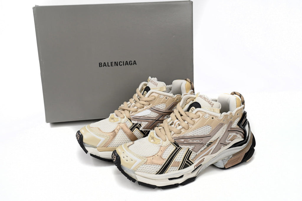Balenciaga Runner Mid Sneakers Beige Cream Mesh "Beige Cream" Chunky Mid Top Trainer