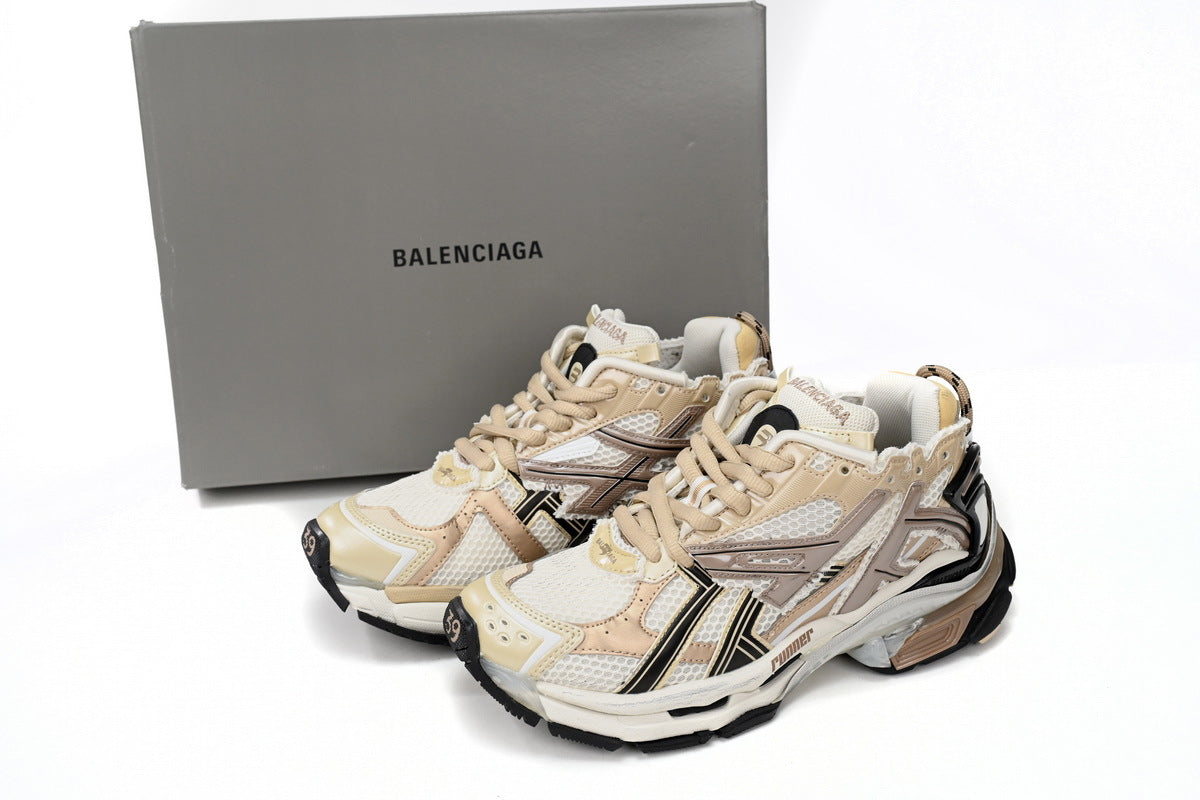 Balenciaga Runner Mid Sneakers Beige Cream Mesh "Beige Cream" Chunky Mid Top Trainer