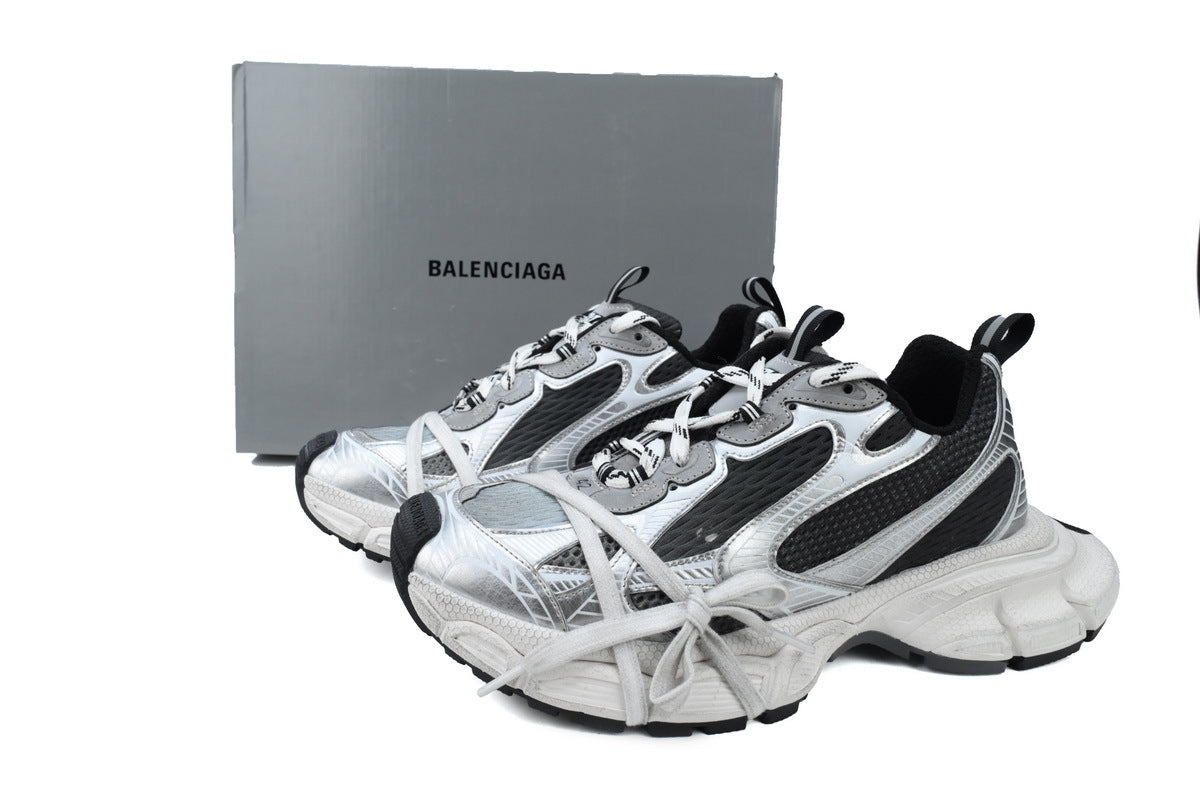 Balenciaga 3XL Mesh Trainer Sneaker "Silver Black White"-retro thick sole dad shoes，Women's Shoe Sale / Men's Shoe Sale