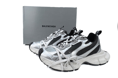 Balenciaga 3XL Mesh Trainer Sneaker "Silver Black White"-retro thick sole dad shoes，Women's Shoe Sale / Men's Shoe Sale