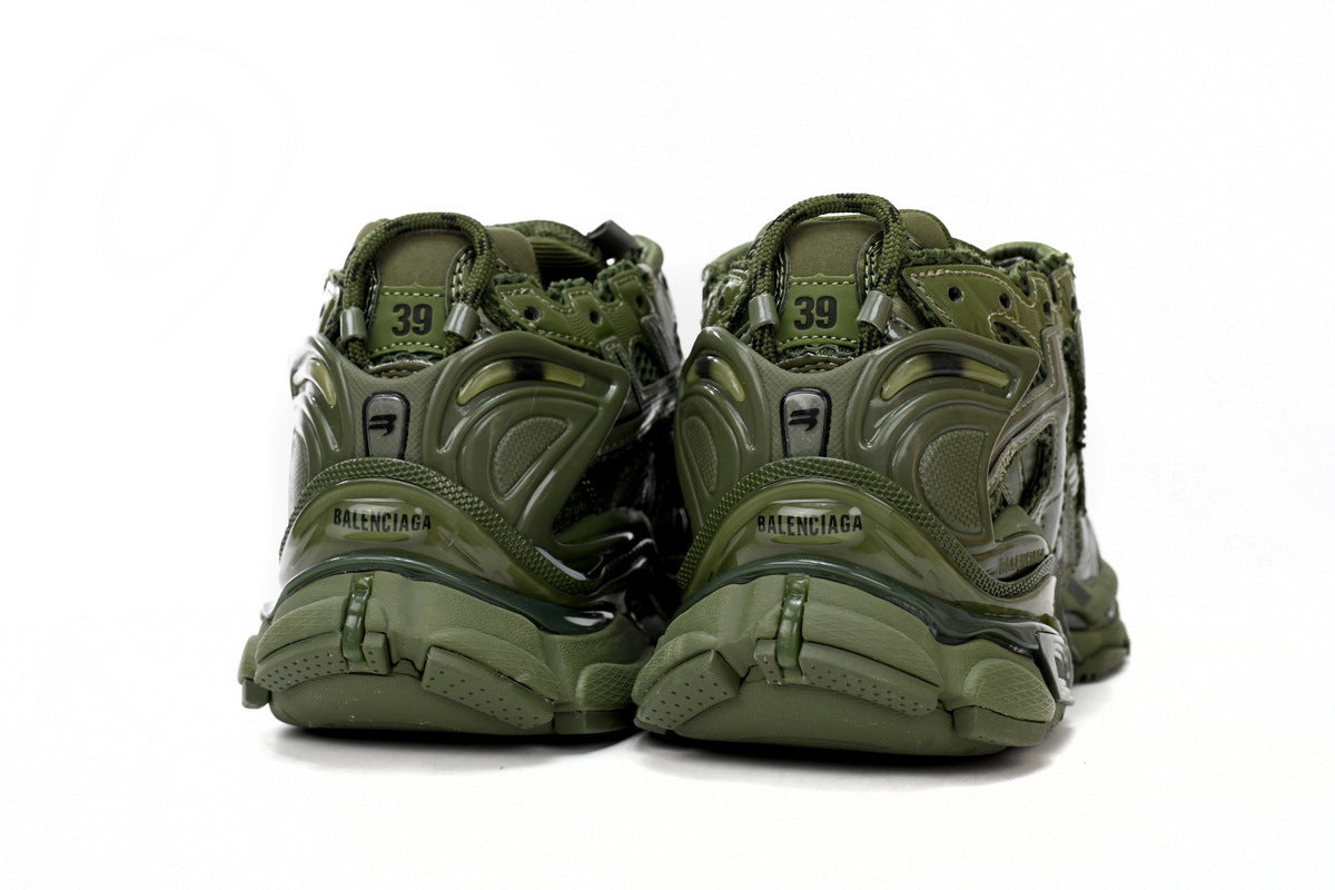 Balenciaga Runner Mid Sneakers Army Green Mesh "Army Green" Chunky Mid Top Trainer