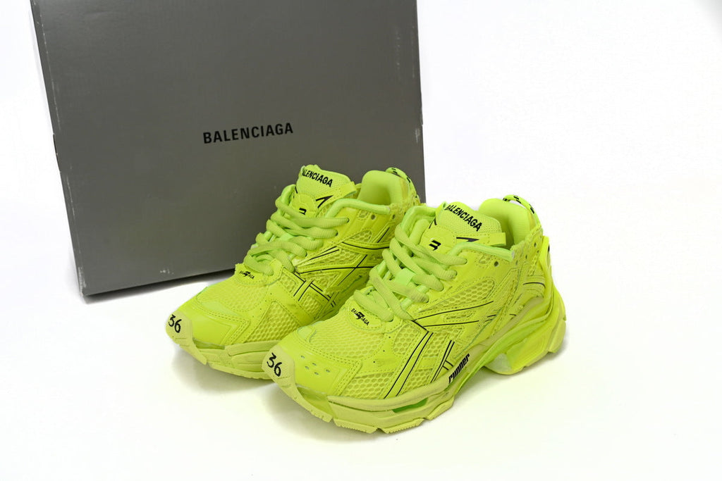 Balenciaga Runner Mid Sneakers Fluorescent Yellow Mesh Chunky Mid Top Trainer