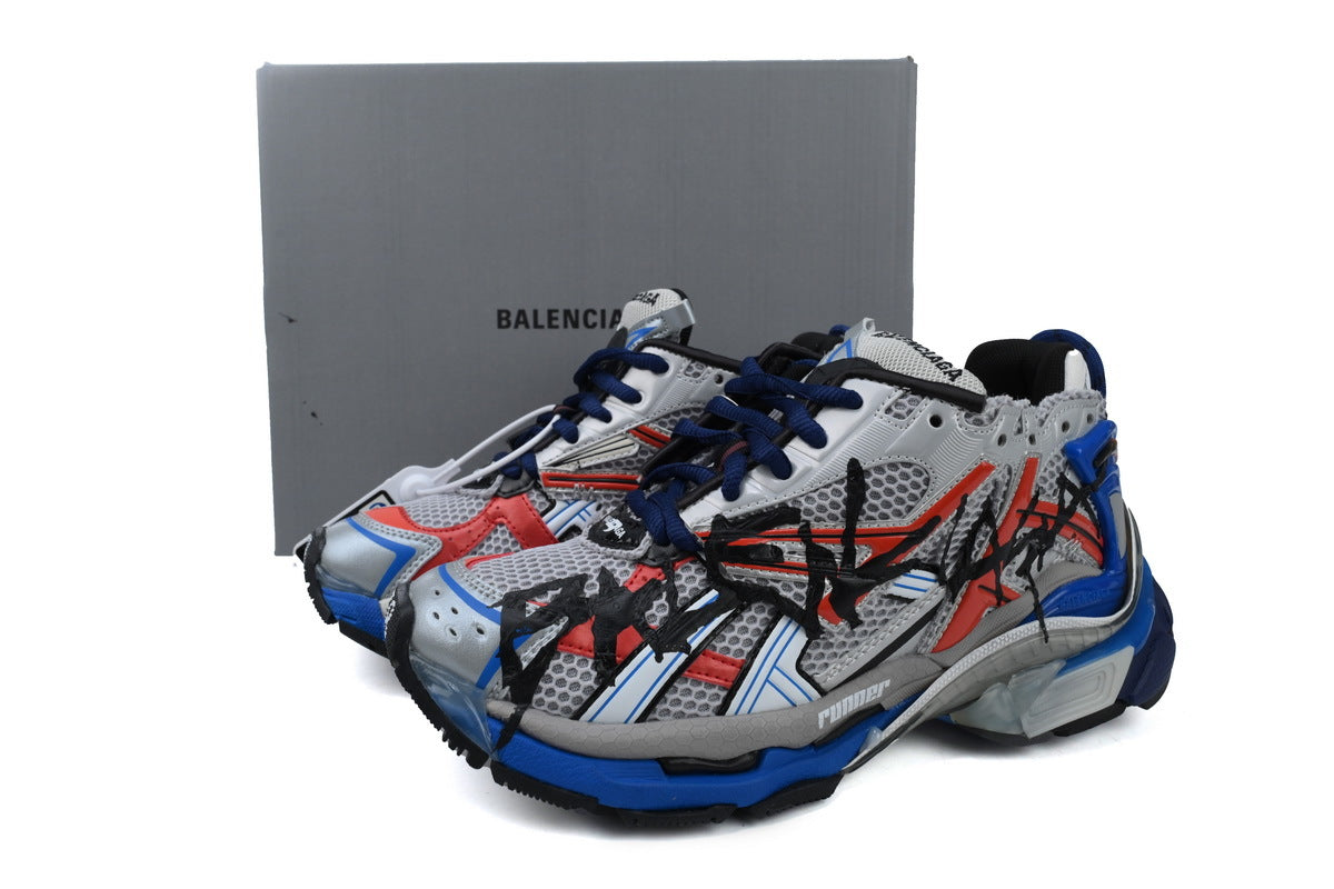 Balenciaga Runner Graffiti Sneakers "Grey Red Blue"-retro thick sole dad shoes，Women's Shoe Sale / Men's Shoe Sale