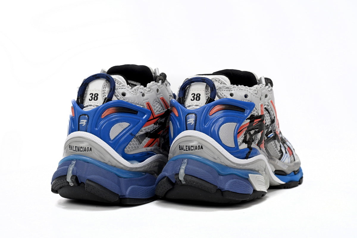 Balenciaga Runner Graffiti Sneakers "Grey Red Blue"-retro thick sole dad shoes，Women's Shoe Sale / Men's Shoe Sale