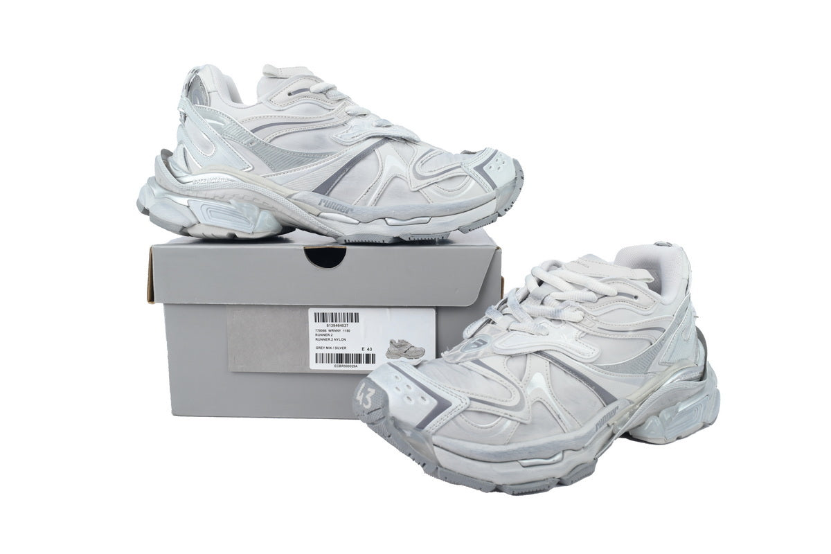 Balenciaga Runner 2 Sneakers Grey Mix Silver "Grey/Silver" Nylon Mesh Chunky Low Top Trainer