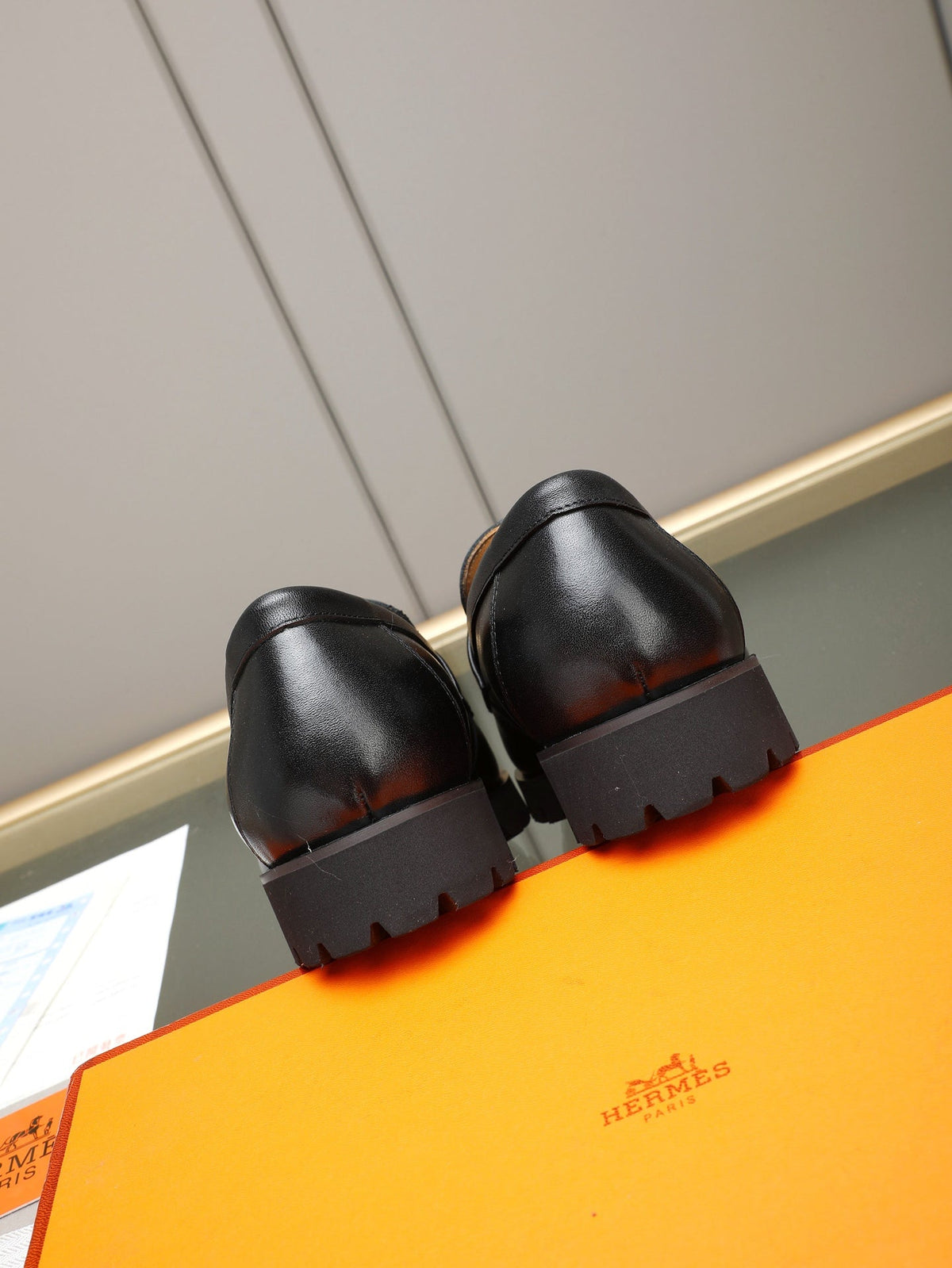 Hermès Trait Loafer "Black" Smooth Leather Men Thick Sole Loafers