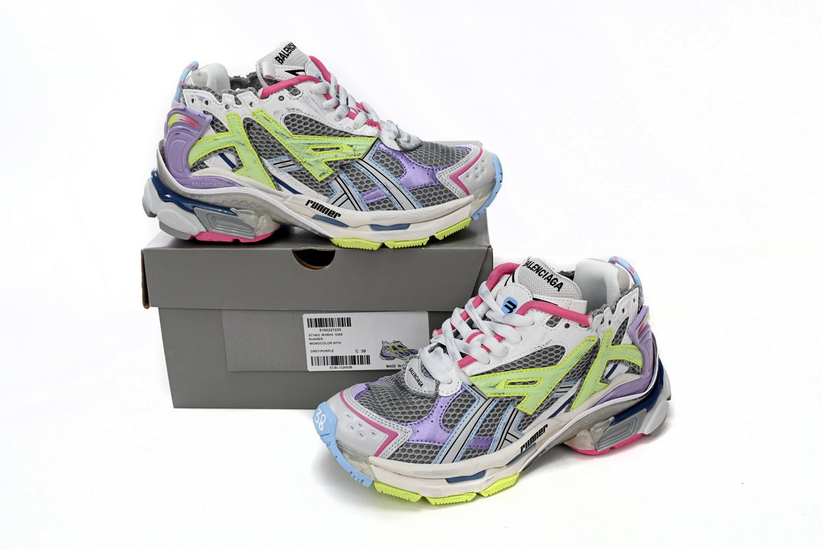 Balenciaga Runner Sneaker "Grey Purple Pink Neon Green"-retro thick sole dad shoes，Women's Shoe Sale / Men's Shoe Sale