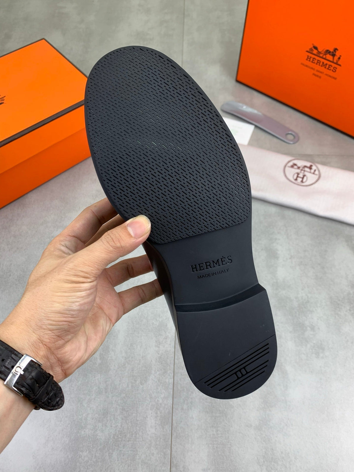 Hermes Group Series "Black" Smooth Leather H Logo Men Loafers