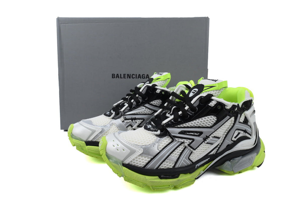Balenciaga Runner Sneakers "White Black Fluorescent Green"-retro thick sole dad shoes，Women's Shoe Sale / Men's Shoe Sale