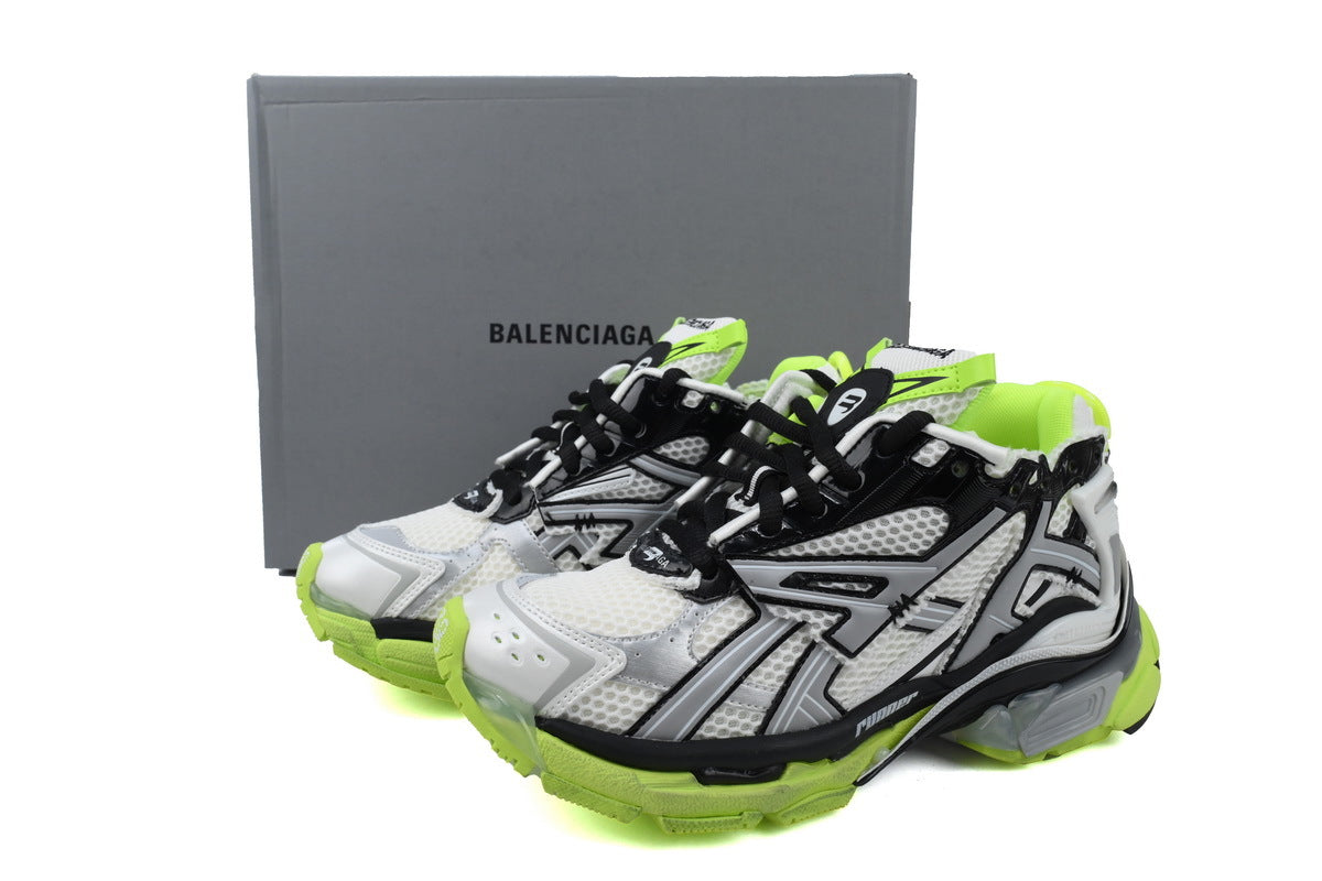 Balenciaga Runner Sneakers "White Black Fluorescent Green"-retro thick sole dad shoes，Women's Shoe Sale / Men's Shoe Sale