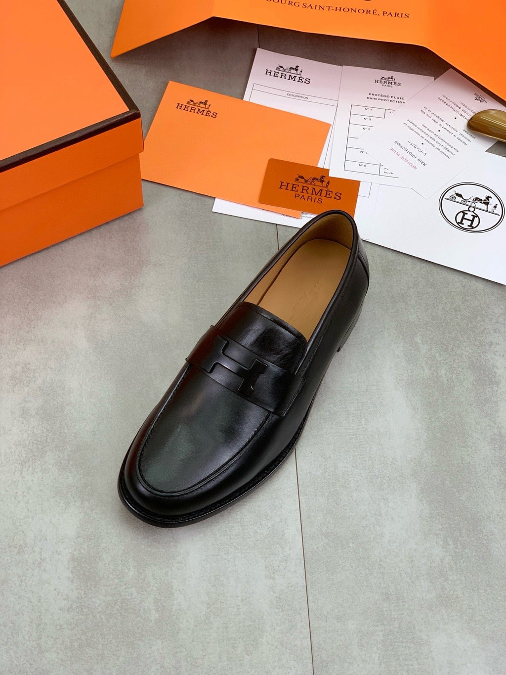 Hermès Men's H Logo Loafers "Black" Smooth Calf Leather Slip On Formal Dress Shoes