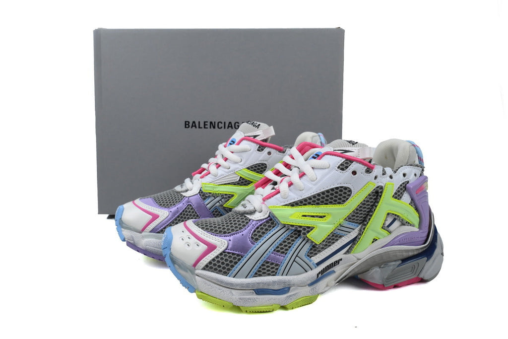 Balenciaga Runner Sneakers "Grey Purple Neon Green"-retro thick sole dad shoes，Women's Shoe Sale / Men's Shoe Sale
