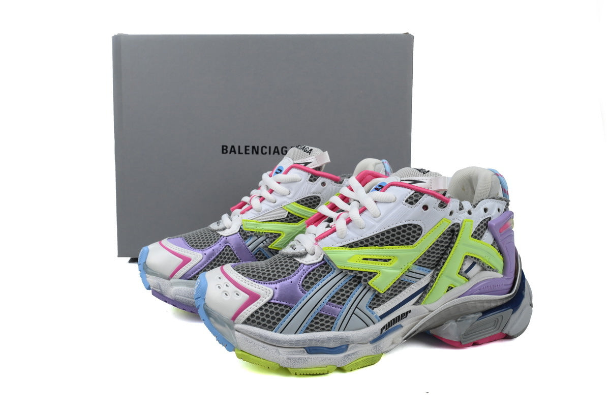Balenciaga Runner Sneakers "Grey Purple Neon Green"-retro thick sole dad shoes，Women's Shoe Sale / Men's Shoe Sale