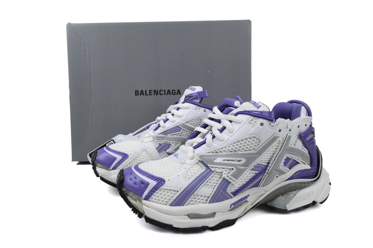 Balenciaga Runner Sneakers "White Purple Grey"-retro thick sole dad shoes，Women's Shoe Sale / Men's Shoe Sale