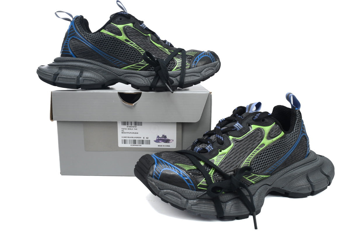 Balenciaga 3XL Mesh Runner Sneaker "Black Blue Green"-retro thick sole dad shoes，Women's Shoe Sale / Men's Shoe Sale