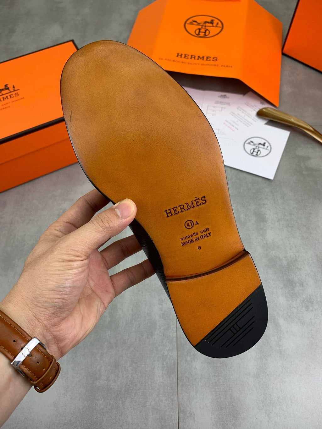 Hermès Men's H Logo Loafers "Black" Grained Calf Leather Slip On Formal Dress Shoes